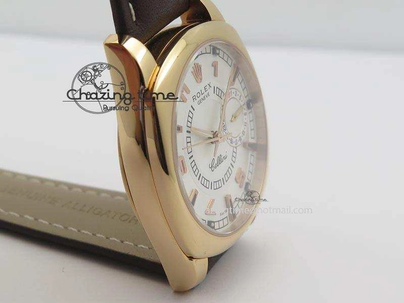 Cellini Date RG White Dial Numeral And Stick Markers On Brown Leather Strap A2824