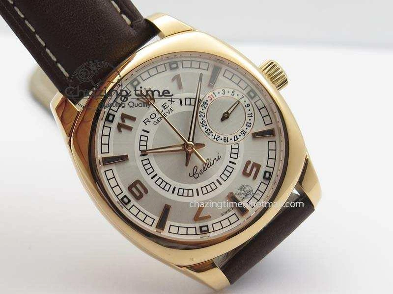 Cellini Date RG White Dial Numeral And Stick Markers On Brown Leather Strap A2824