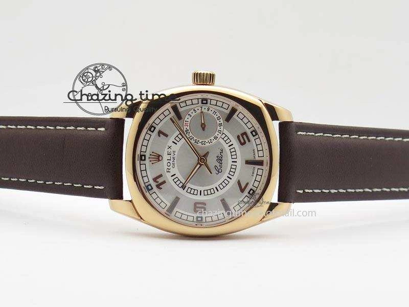 Cellini Date RG White Dial Numeral And Stick Markers On Brown Leather Strap A2824