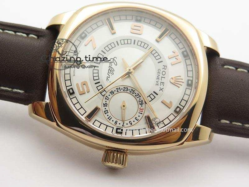 Cellini Date RG White Dial Numeral And Stick Markers On Brown Leather Strap A2824