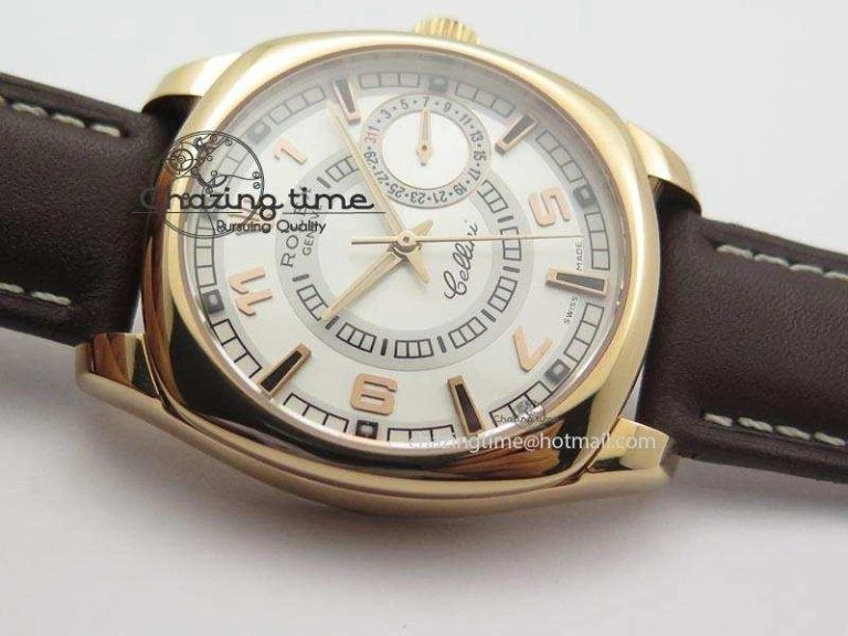 Cellini Date RG White Dial Numeral And Stick Markers On Brown Leather Strap A2824