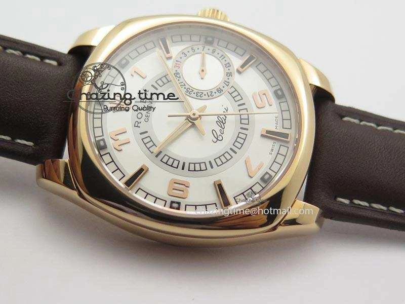 Cellini Date RG White Dial Numeral And Stick Markers On Brown Leather Strap A2824