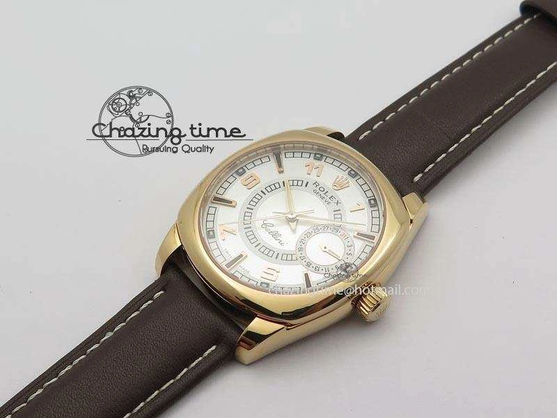 Cellini Date RG White Dial Numeral And Stick Markers On Brown Leather Strap A2824