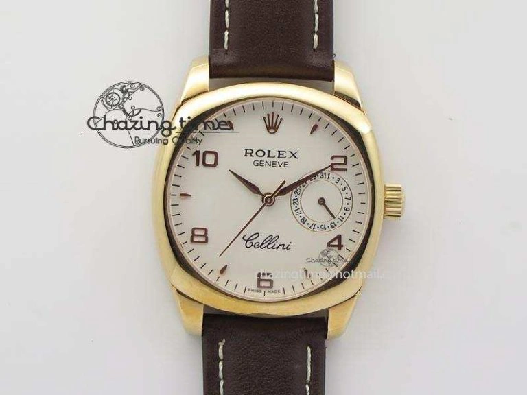 Cellini Date RG White Dial Numeral Markers On Brown Leather Strap A2824