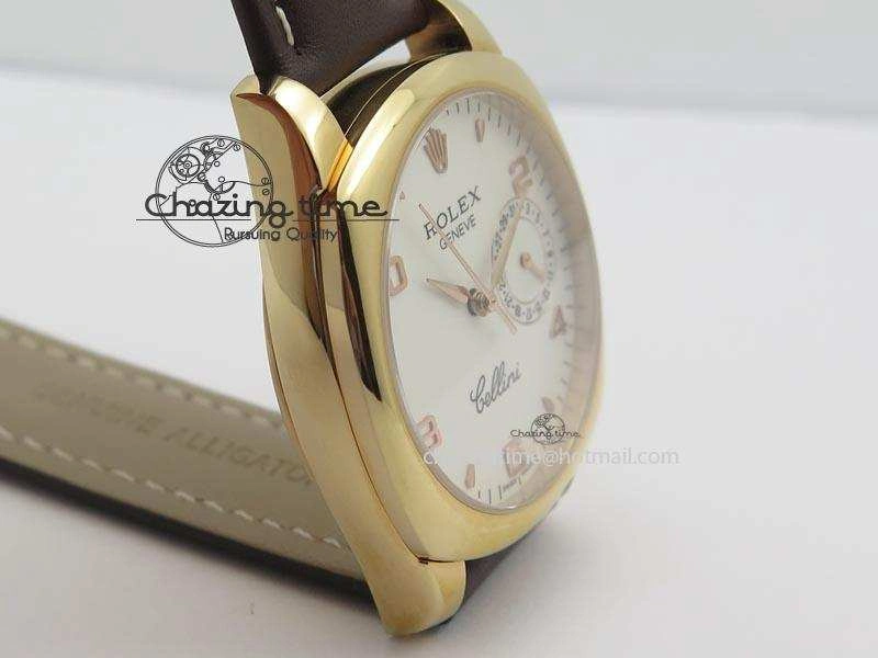 Cellini Date RG White Dial Numeral Markers On Brown Leather Strap A2824
