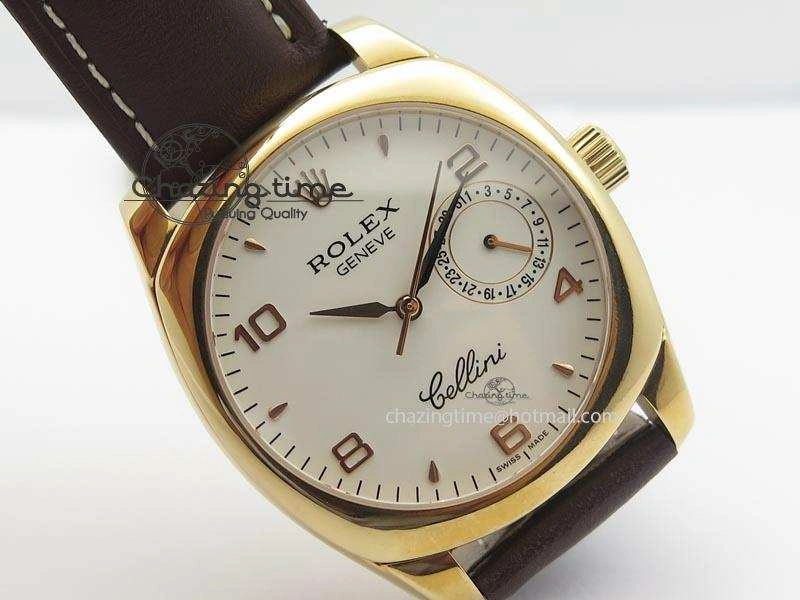 Cellini Date RG White Dial Numeral Markers On Brown Leather Strap A2824