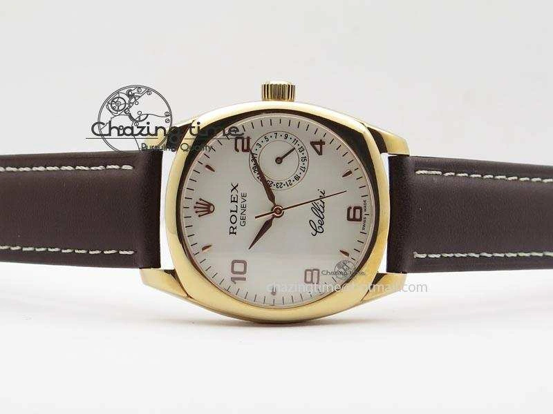 Cellini Date RG White Dial Numeral Markers On Brown Leather Strap A2824