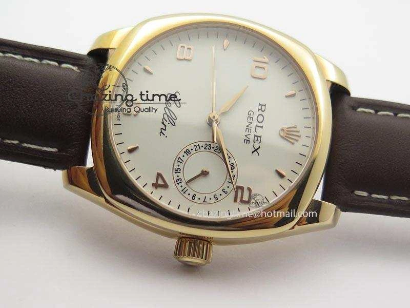 Cellini Date RG White Dial Numeral Markers On Brown Leather Strap A2824
