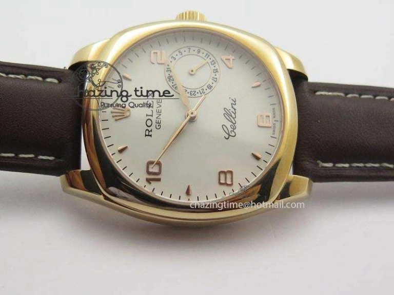 Cellini Date RG White Dial Numeral Markers On Brown Leather Strap A2824