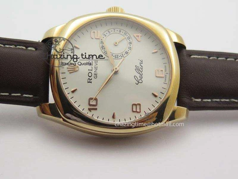 Cellini Date RG White Dial Numeral Markers On Brown Leather Strap A2824