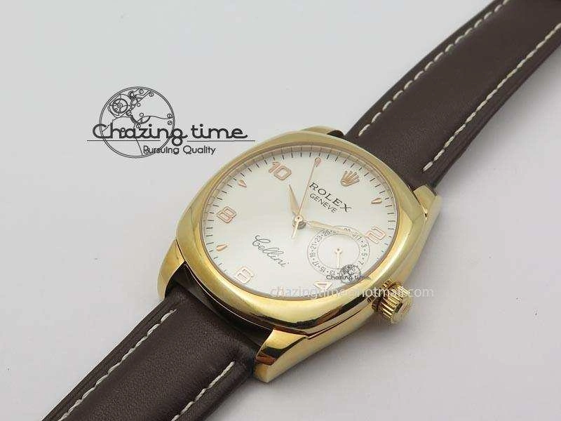 Cellini Date RG White Dial Numeral Markers On Brown Leather Strap A2824