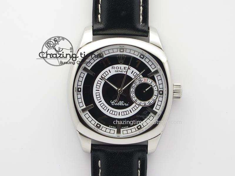 Cellini Date SS Black Dial Numeral And Stick Markers On Black Leather Strap A2824