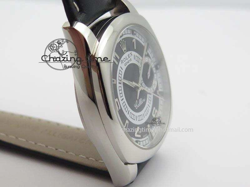Cellini Date SS Black Dial Numeral And Stick Markers On Black Leather Strap A2824