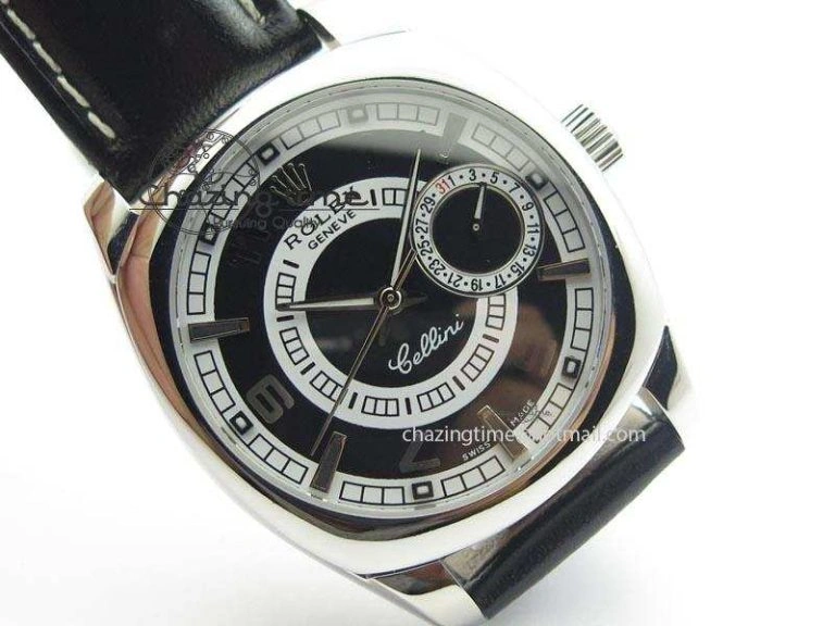 Cellini Date SS Black Dial Numeral And Stick Markers On Black Leather Strap A2824