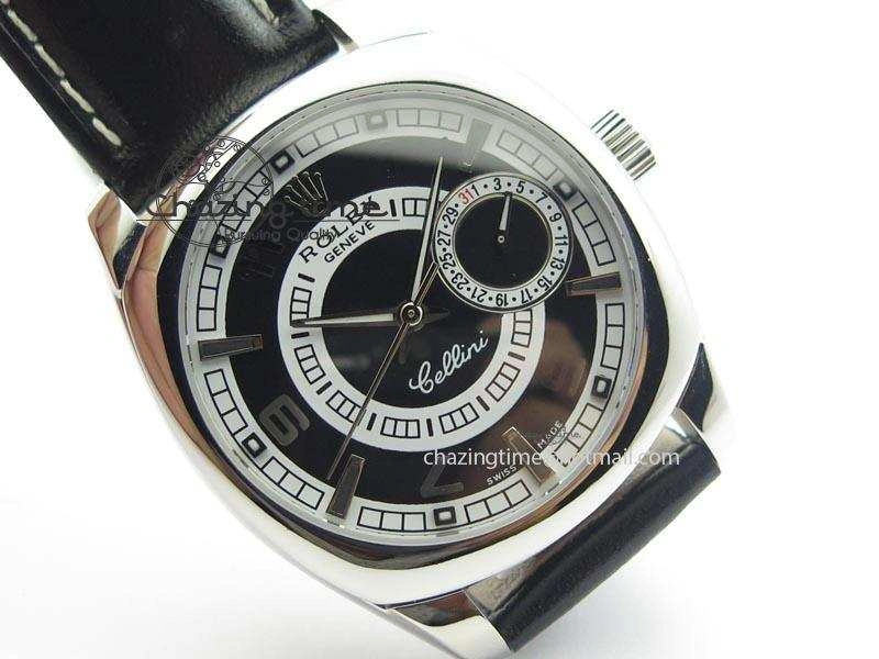 Cellini Date SS Black Dial Numeral And Stick Markers On Black Leather Strap A2824