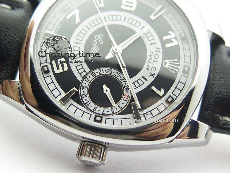 Cellini Date SS Black Dial Numeral And Stick Markers On Black Leather Strap A2824