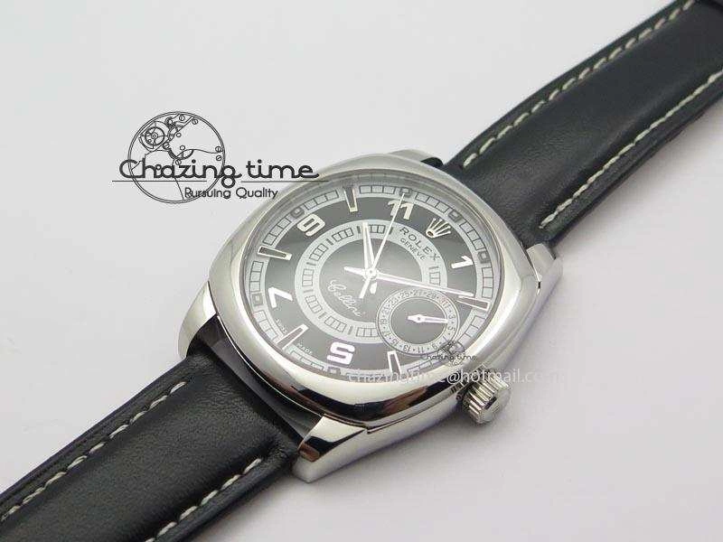 Cellini Date SS Black Dial Numeral And Stick Markers On Black Leather Strap A2824