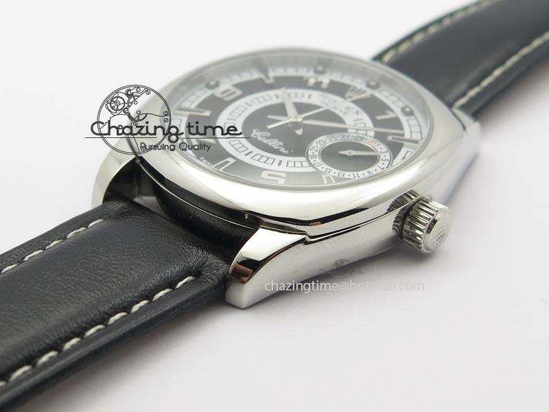 Cellini Date SS Black Dial Numeral And Stick Markers On Black Leather Strap A2824