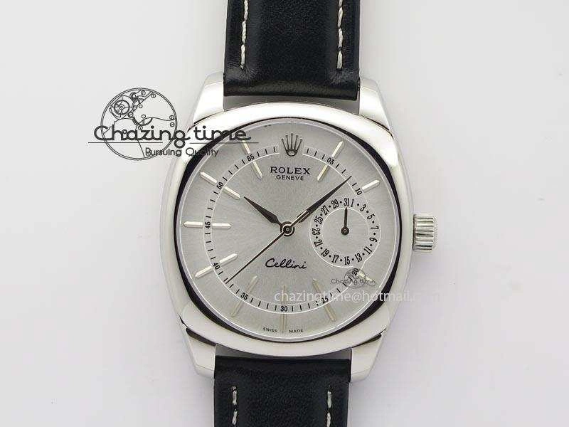 Cellini Date SS Silver Stick Markers Dial On Black Leather Strap A2824