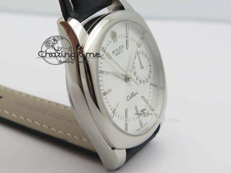 Cellini Date SS Silver Stick Markers Dial On Black Leather Strap A2824