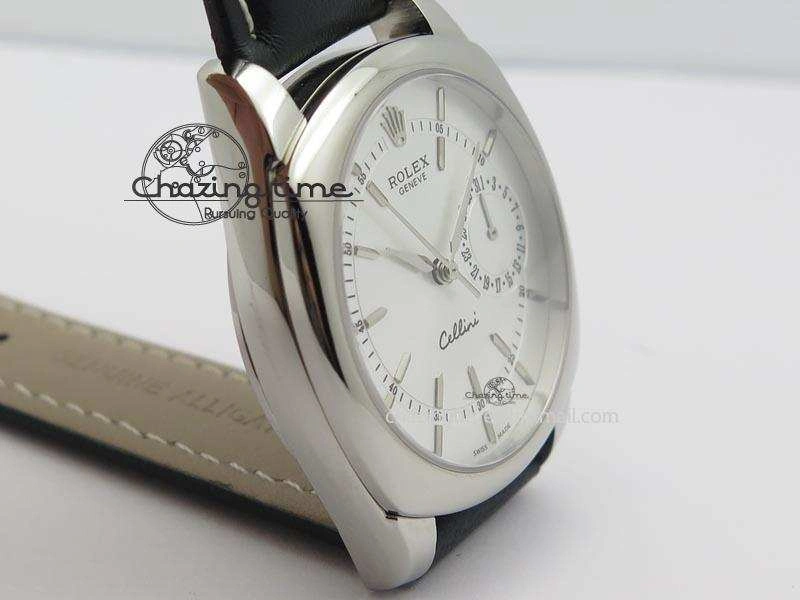 Cellini Date SS Silver Stick Markers Dial On Black Leather Strap A2824