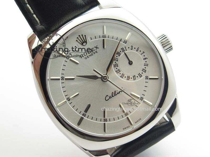 Cellini Date SS Silver Stick Markers Dial On Black Leather Strap A2824