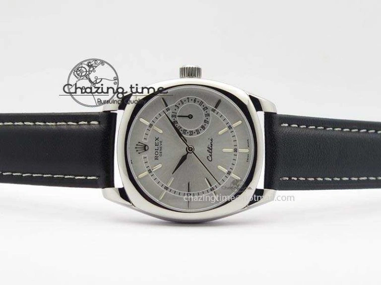 Cellini Date SS Silver Stick Markers Dial On Black Leather Strap A2824