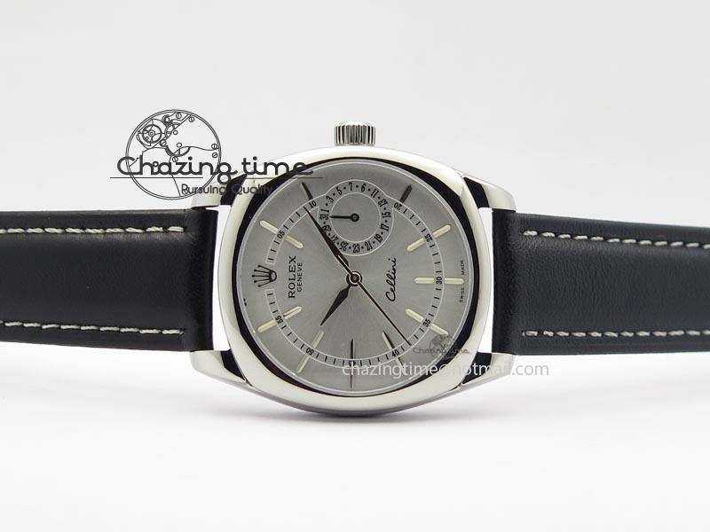 Cellini Date SS Silver Stick Markers Dial On Black Leather Strap A2824