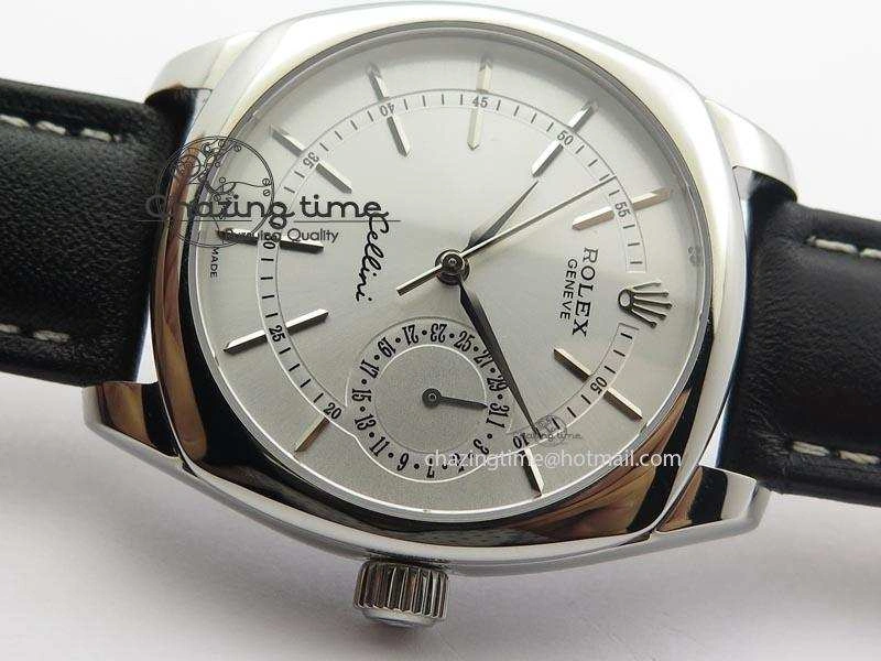 Cellini Date SS Silver Stick Markers Dial On Black Leather Strap A2824