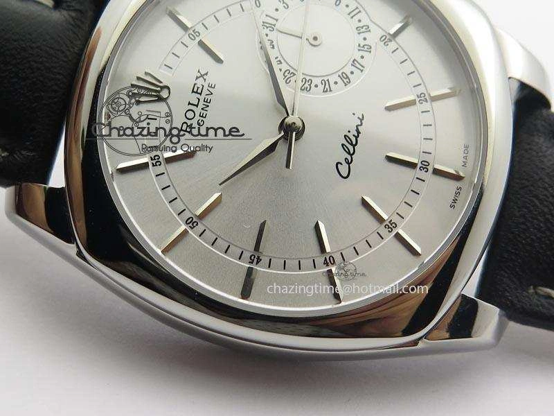 Cellini Date SS Silver Stick Markers Dial On Black Leather Strap A2824