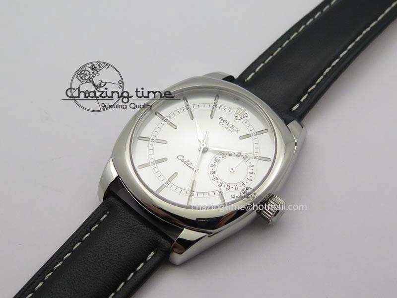 Cellini Date SS Silver Stick Markers Dial On Black Leather Strap A2824