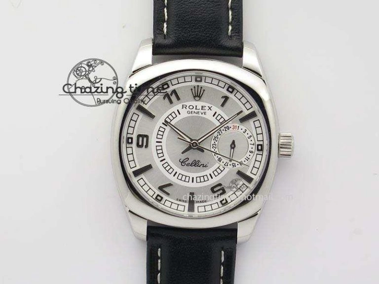 Cellini Date SS White Dial Numeral And Stick Markers On Black Leather Strap A2824