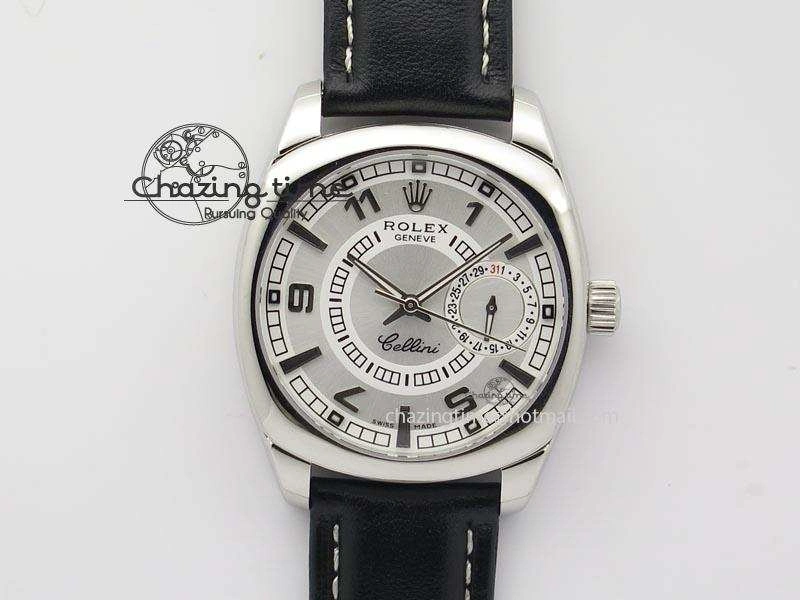 Cellini Date SS White Dial Numeral And Stick Markers On Black Leather Strap A2824