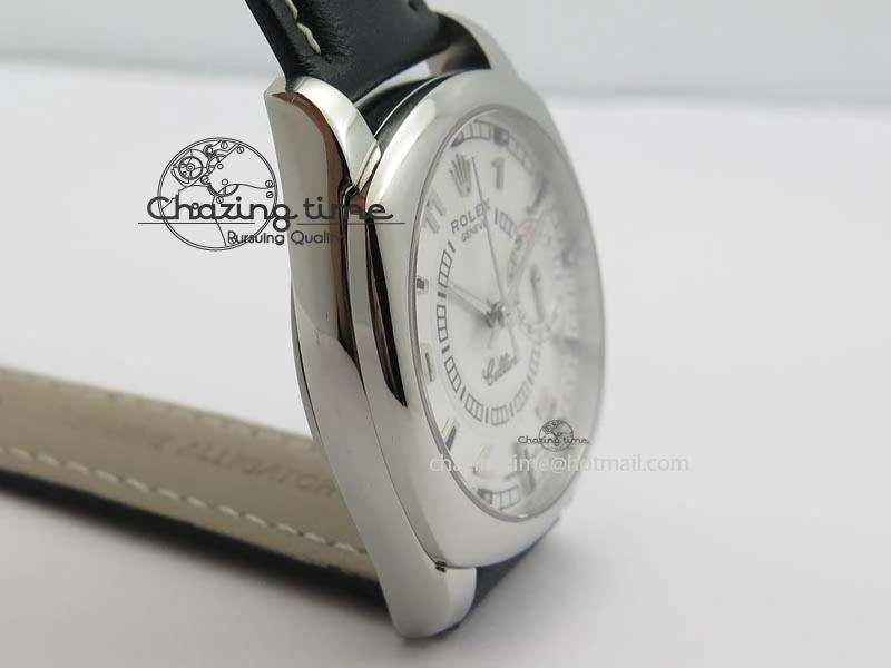 Cellini Date SS White Dial Numeral And Stick Markers On Black Leather Strap A2824