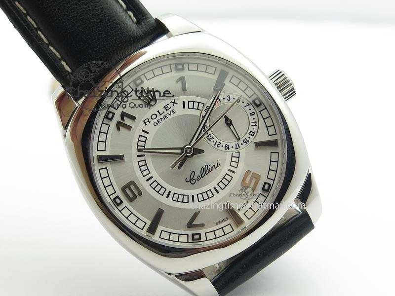 Cellini Date SS White Dial Numeral And Stick Markers On Black Leather Strap A2824