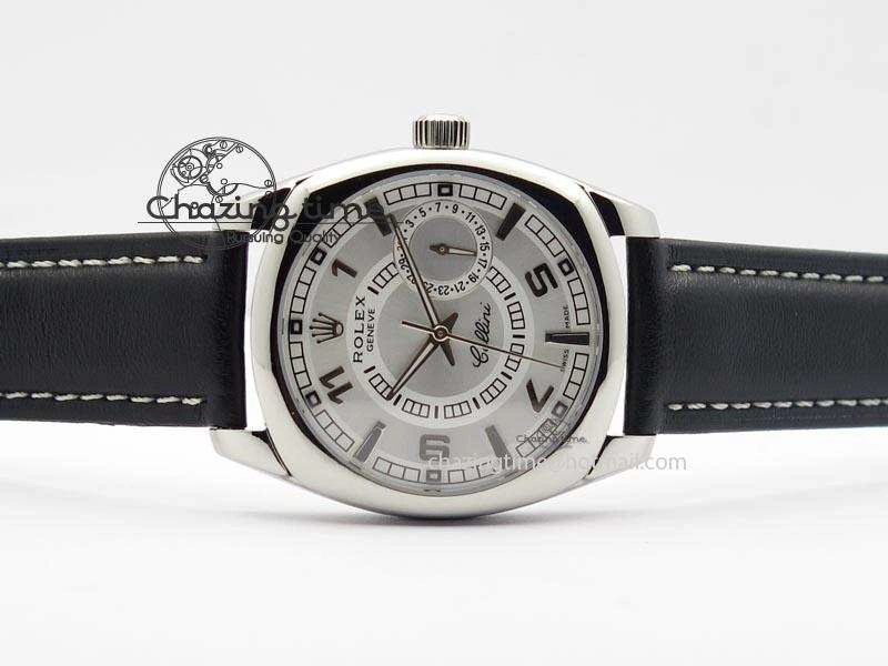 Cellini Date SS White Dial Numeral And Stick Markers On Black Leather Strap A2824