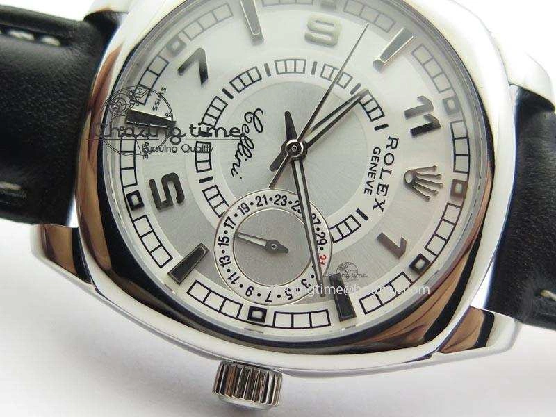 Cellini Date SS White Dial Numeral And Stick Markers On Black Leather Strap A2824