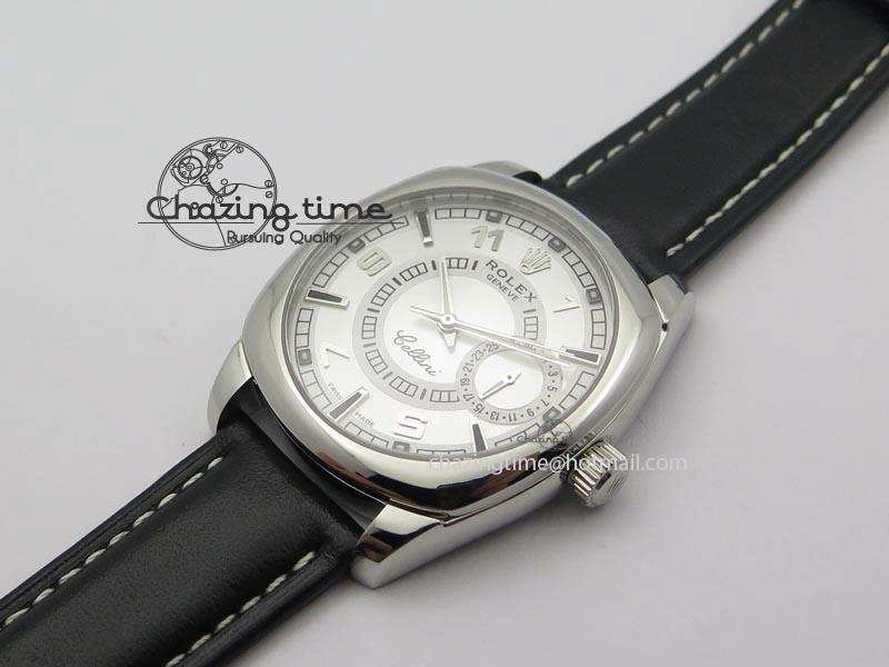Cellini Date SS White Dial Numeral And Stick Markers On Black Leather Strap A2824