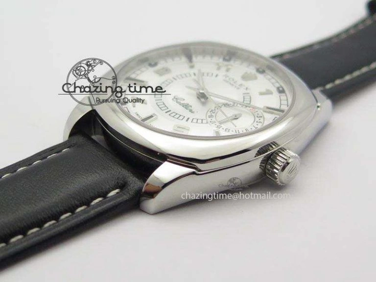 Cellini Date SS White Dial Numeral And Stick Markers On Black Leather Strap A2824