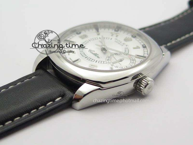 Cellini Date SS White Dial Numeral And Stick Markers On Black Leather Strap A2824