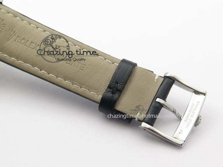 Cellini Date SS White Numeral Dial On Black Leather Strap A2824