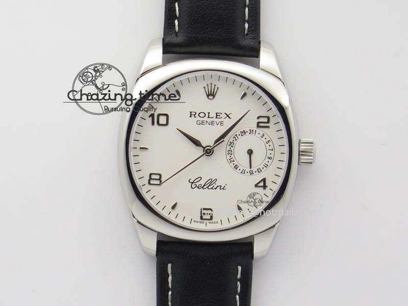 Cellini Date SS White Numeral Dial On Black Leather Strap A2824