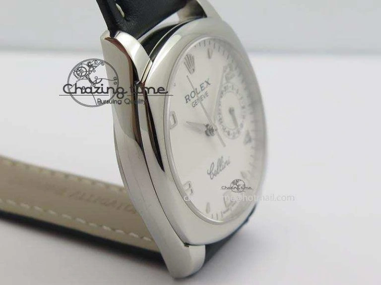 Cellini Date SS White Numeral Dial On Black Leather Strap A2824