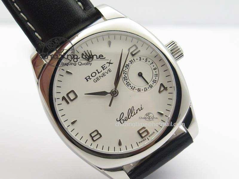 Cellini Date SS White Numeral Dial On Black Leather Strap A2824