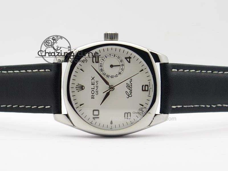 Cellini Date SS White Numeral Dial On Black Leather Strap A2824