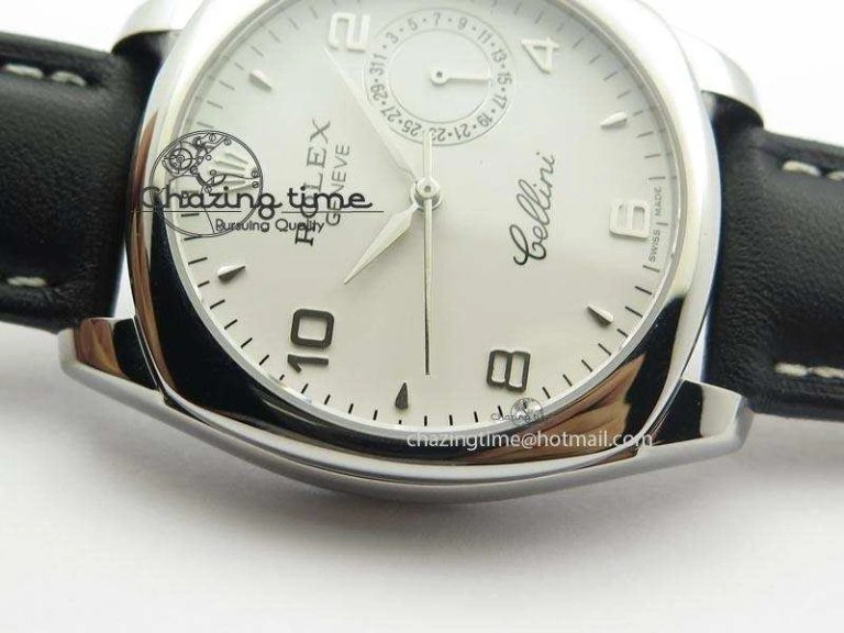 Cellini Date SS White Numeral Dial On Black Leather Strap A2824