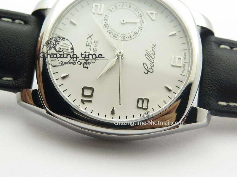 Cellini Date SS White Numeral Dial On Black Leather Strap A2824