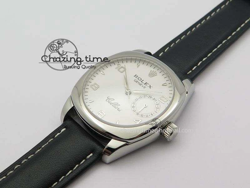 Cellini Date SS White Numeral Dial On Black Leather Strap A2824