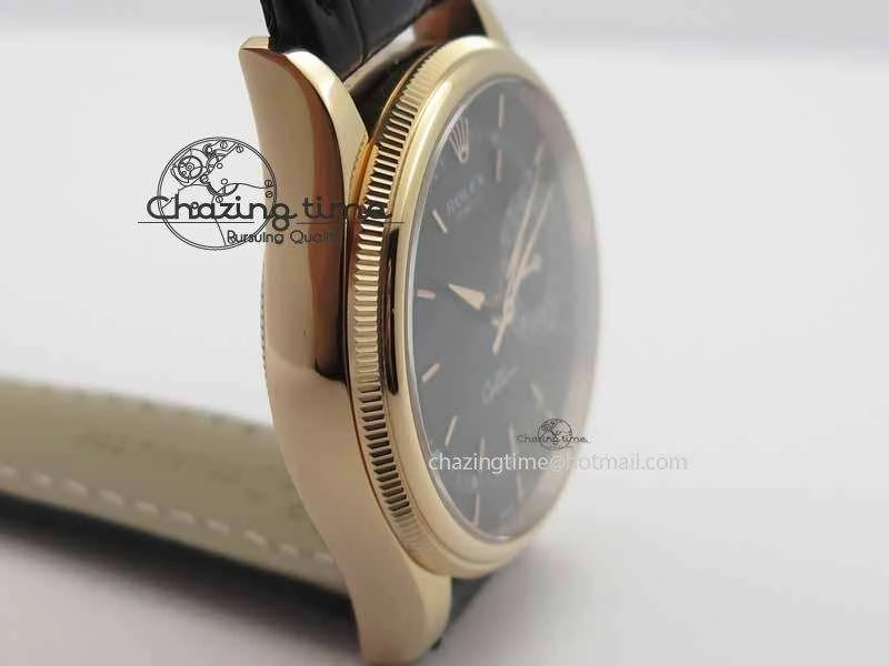Cellini Date VF Best Edition RG Black Dial Stick Markers On Black Leather Strap A3165