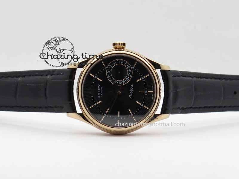 Cellini Date VF Best Edition RG Black Dial Stick Markers On Black Leather Strap A3165